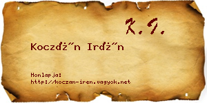 Koczán Irén névjegykártya